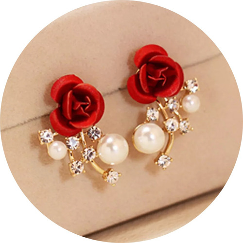 Aretes Dama Mujer Flor Roja Pasión Ideal Toda Ocasión