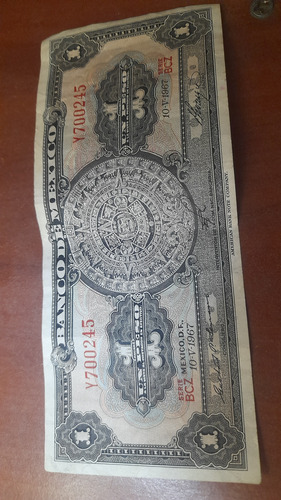 Billete Mexico;( Un Peso Mexicano Año 1967), Buen Estado...