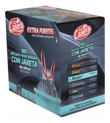 Bolsas Para Basura Con Jareta 180pzas 49.2l La Casera