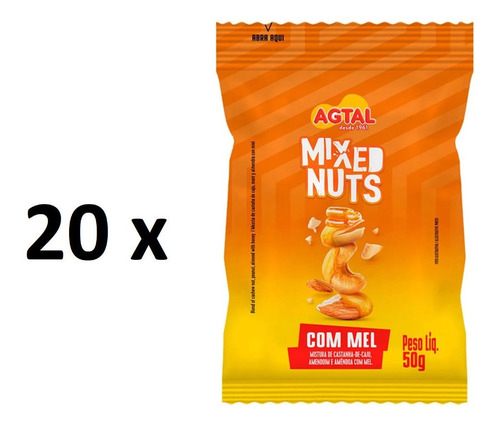 Mixed Nuts Agtal Mix Castanha Com Mel 20 Pacote 50g Original