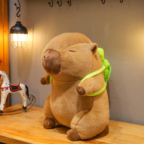 Peluche Capibara Con Mochila Grande 35cm Suave Tierno Muñeco Rosa