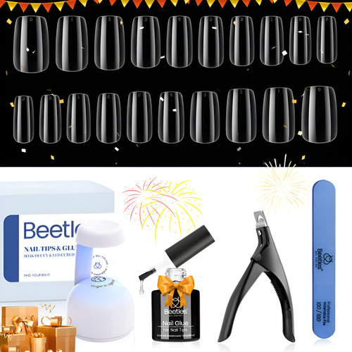 Kit De Extension De Uñas De Gel 240 Puntas Cuadradas Suaves Transparente