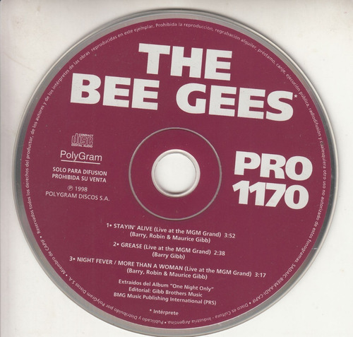 1998 The Bee Gees Cd Promo Argentina 3 Tracks Live Raro