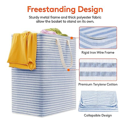Cesta De Lavandería 100 L Plegable Impermeable Azul Con Asas