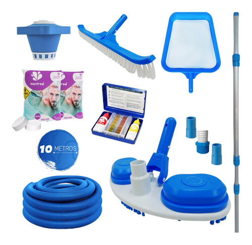 Kit Limpeza Piscina Aspirador Escova Peneira Com Cabo Top