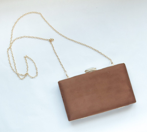 Cartera Clutch Marron Pellizco Strass Importado Exclusivo