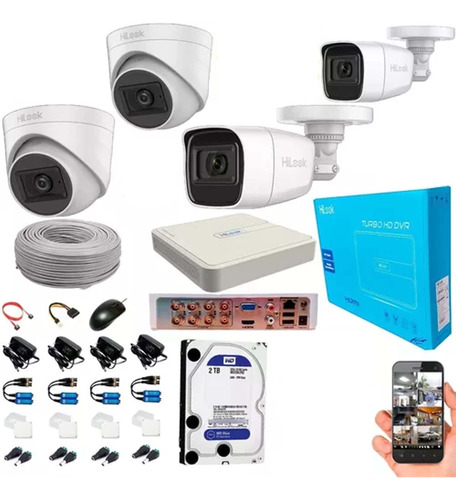 Kit Hilook Dvr 8ch + 4 Cámaras 1080p Audio