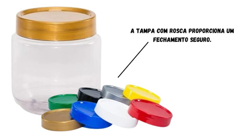 Pote Plástico 250ml C/ Tampa Rosca Variadas - 50 Unidades Cor Branco