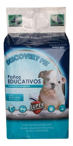 Pañal Paño Entrenamiento Perros 20u 60x40 Cm Discovery Pet