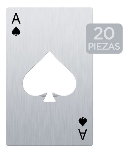 20 Pzs Destapador Naipe Acero Inox As Poker Carta 0242d020