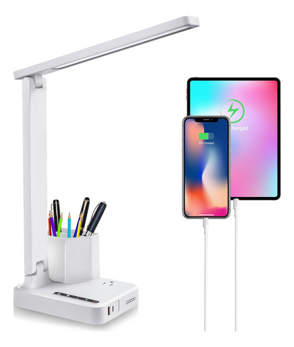 Lámpara De Escritorio Led Con 2 Puertos De Carga Usb, Puerto