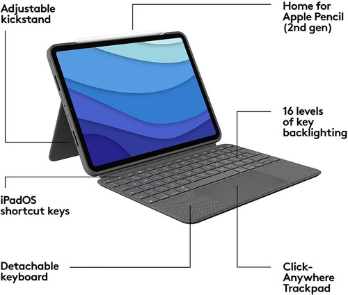 Teclado Logitech Combo Touch P/ iPad Pro 11 2018 A1934 A1980