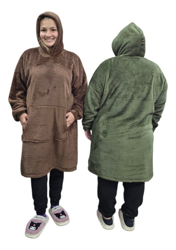 Maxi Buzo Manta Canguro Oversize De Peluche Unisex Capucha