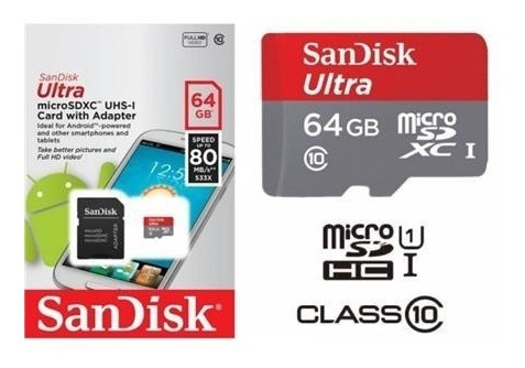 Memoria Sandisk Micro Sd 64gb 80 Mbs C10 Garantia 1 Año Orig