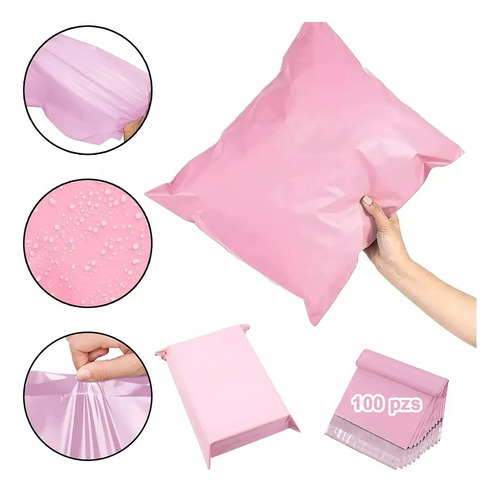 100 Bolsas Sobres De Plástico Para Paquetería 25*35cm Color Rosa