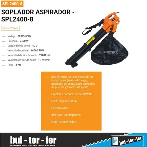 Soplador Aspirador Triturador Lusqtoff Spl2400-8 2400w