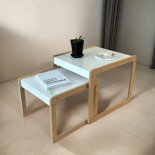 Set De Mesas Ratonas Nórdicas X2 De Diseño En Melamina