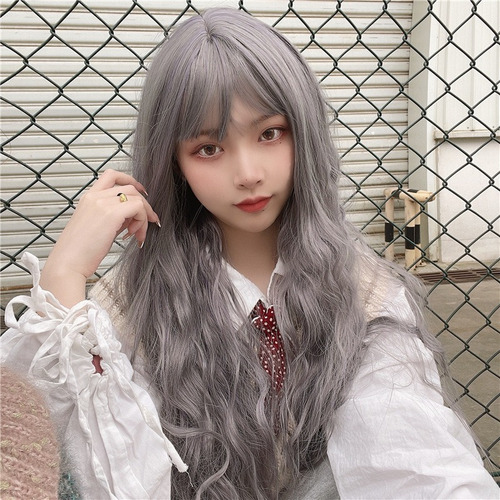 Peluca Larga Gris Rizada For Mujer