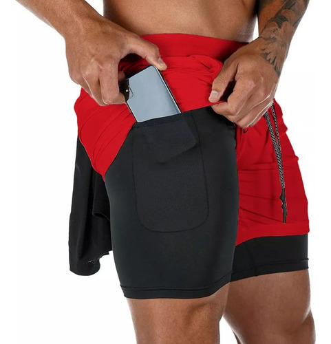 Gh Pantalones Cortos Algodón Dos En Uno Para Hombre