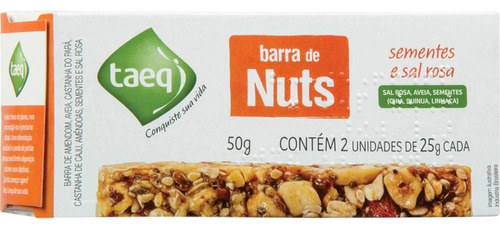 Cereal Em Barra Sementes E Sal Rosa Taeq Nuts 50g - 2 Und