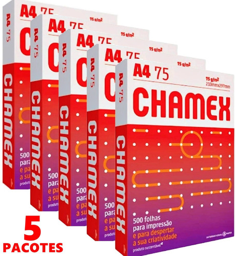 Folha Papel Sulfite A4 Chamex 75g Com 5 Pacotes 2500 Folhas