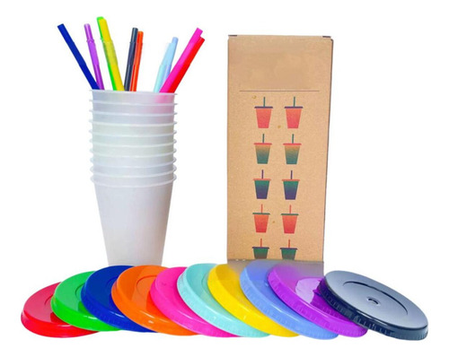 Z0f3 10pza Vasos Mágicos De Plástico De 475ml Con Tapa Y