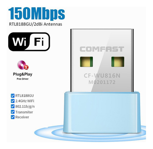 Mini Tarjeta Red Wifi 150mbps 2dbi Windows Xp,7,8,10,11 Pc