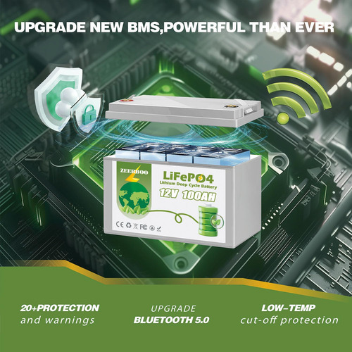 Batería De Litio Zeerboo 12v 100ah Lifepo4 Con Bluetooth 5.0