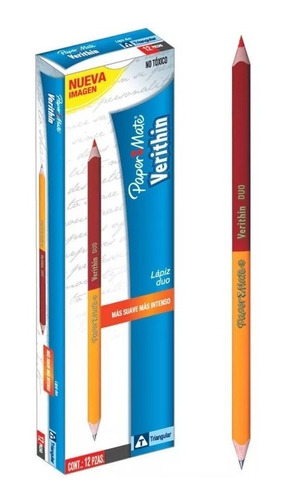 12 Lapices Duo Triangular Bicolor Mitad Grafito Y Mitad Rojo