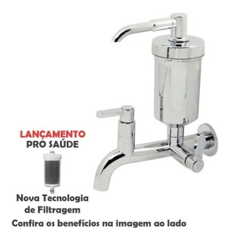 Imagem 1 de 7 de Torneira Com Filtro Reta Luxo Vela Carvão Ativada Multivazão