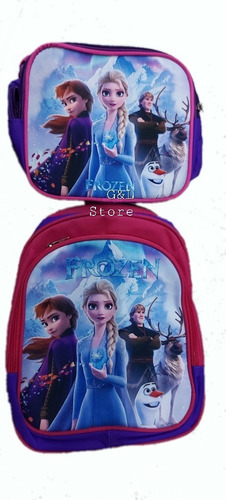 Kit Morral Maleta Bolso Frozen Pequeña + Lonchera Termica