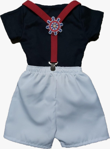 Roupa Para Bebê Conjunto Suspensório Ursinho Marinheiro Azul