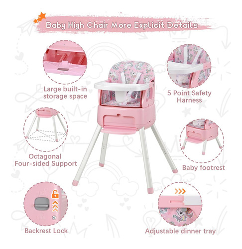 4 En 1 Silla Alta De Bebé Portátil, Silla Alta Convertible Y