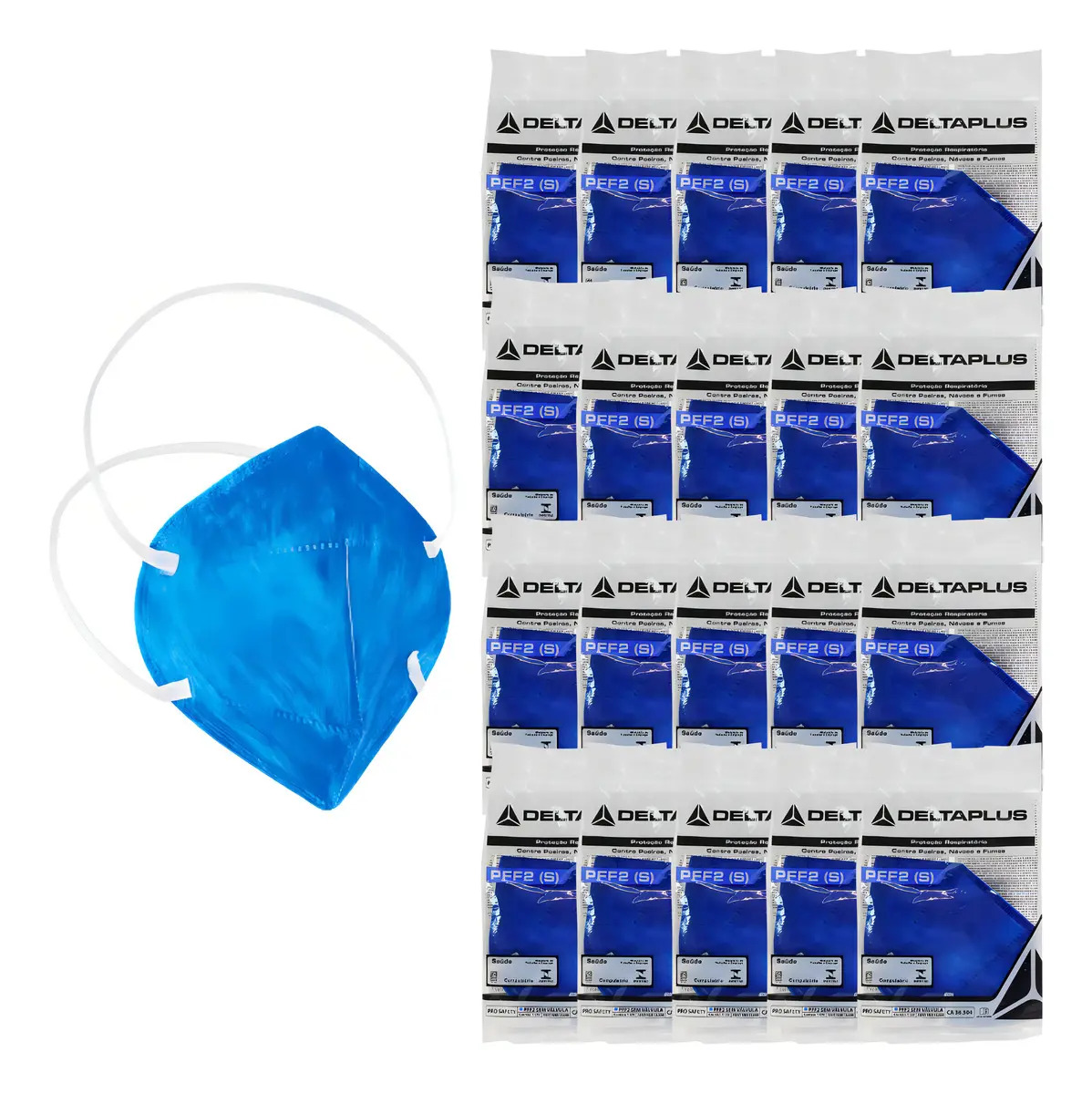 Kit 50 Máscara Respirador Descartável PFF2 Sem Válvula cor azul Delta Plus MFQ
