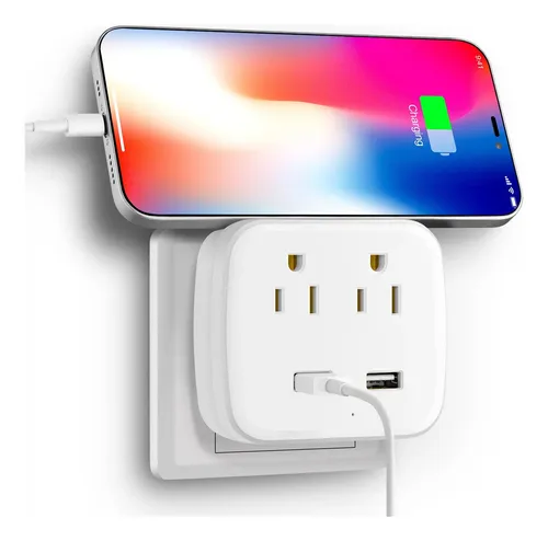 Adaptador De Pared Con 2 Puertos Usb Y 2 Tomas Blanco | MercadoLibre