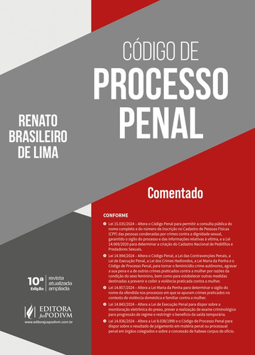 Código De Processo Penal Comentado 10ed.2025 Capa Dura - Juspodivm