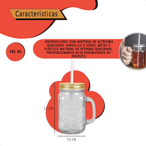 4 Jarrinhas Drinks Caipirinha Restaurantes Canudo Plástico Cor Dourado