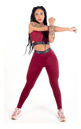 Calça Legging E Kit 2 Conjuntos Top Duplo Sustentação 