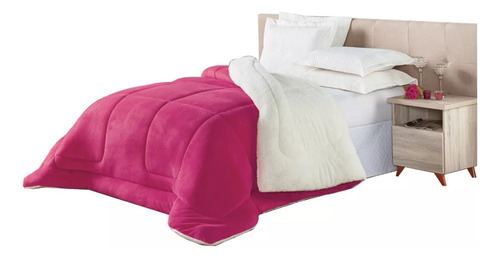 Edredom Sherpa Cobertor E Coberdrom Grosso Solteiro Cor Pink