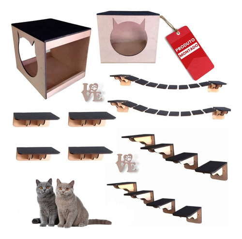 Kit Playground Em Mdf Cru Para Gato 16 Pcs Mdf Crú (g)