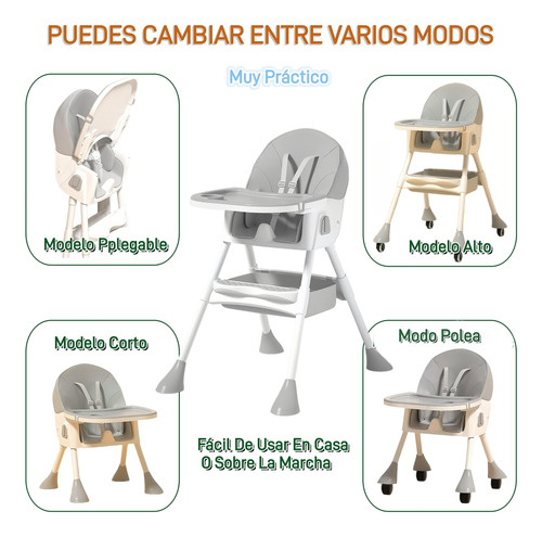 Silla Periquera Bebé Alta Ajustable Para Comer Con Plegado
