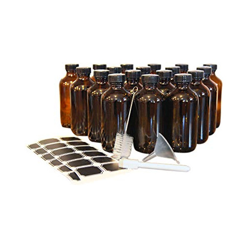 Set Botellas De Vidrio Ámbar Con Tapas Y Accesorios