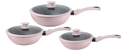 Juego De Sartenes Rosas Con Tapa Y Termo Control 3pzas Alfa Color Rosa