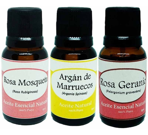 3 Aceites Argán Rosa Mosqueta Geranio 15 Ml.