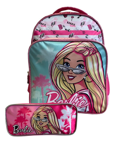 Mochila Escolar Barbie + Estuche Doble Cierre Niñas Bolso