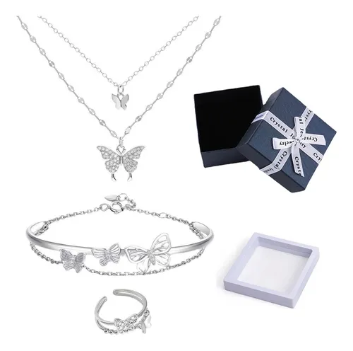 Collares Para Mujer Doble Cadena Mariposa Pulsera Anillo Cuotas