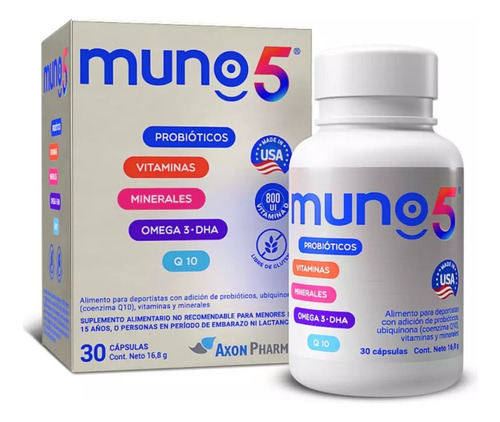 Muno-5 28 Cáp (probióticos, Vitaminas, Minerales, Omega,q10)