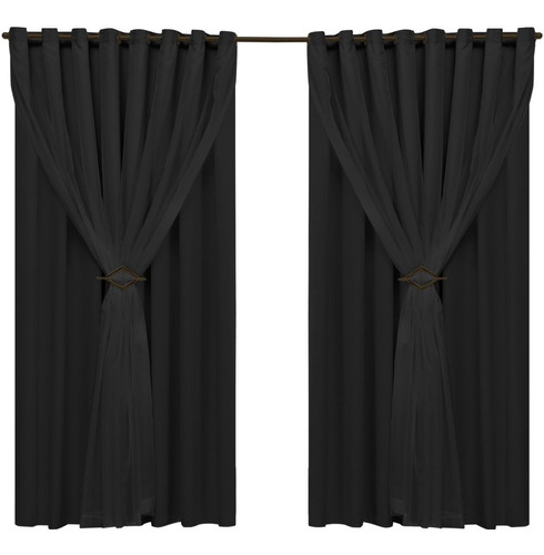 Cortina Blackout 10.00m X 2.50m Tecido Com Voial Moderna Cor Preto