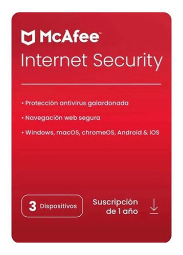 Antivirus Mcafee Internet Security 2024 - 3 Dispo - 1 Año 