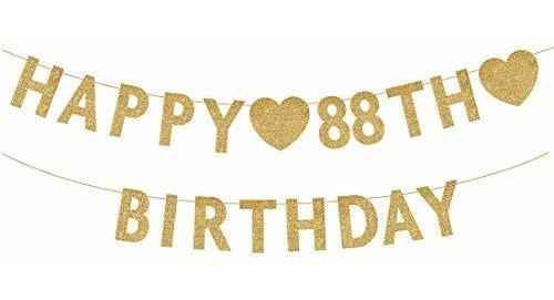 Pancarta Dorada De Feliz Cumpleaños Número 88, Purpurina, De